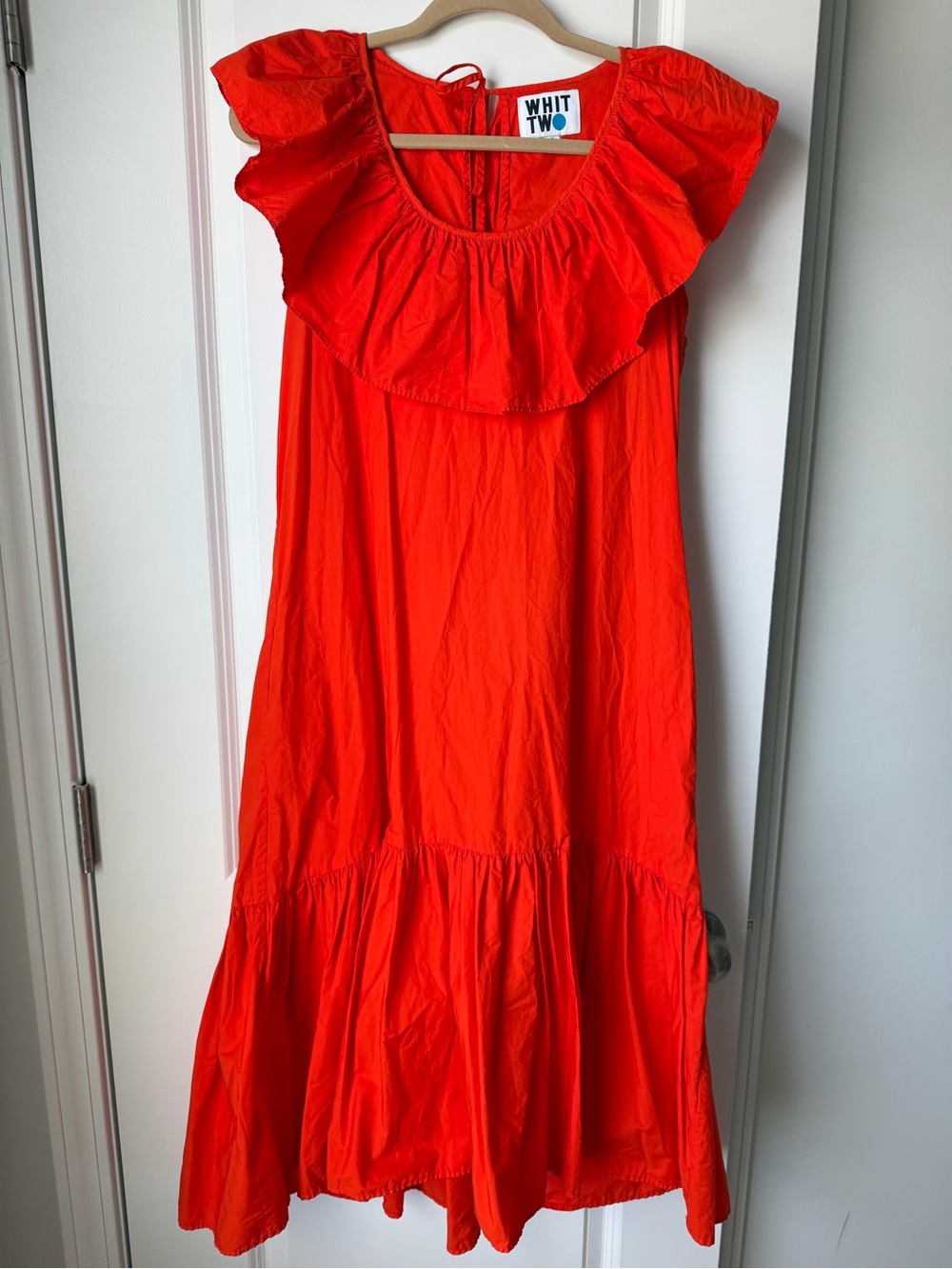 WHIT two by Anthro Bright Orange Ruffle-Trim Maxi Dress